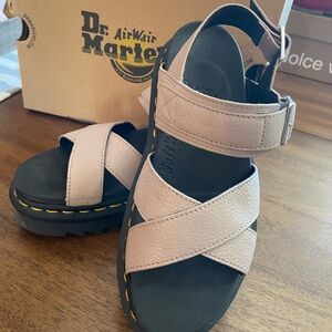 Dr. Martens Pale taupe Leather Platform Sandals with Black Sole